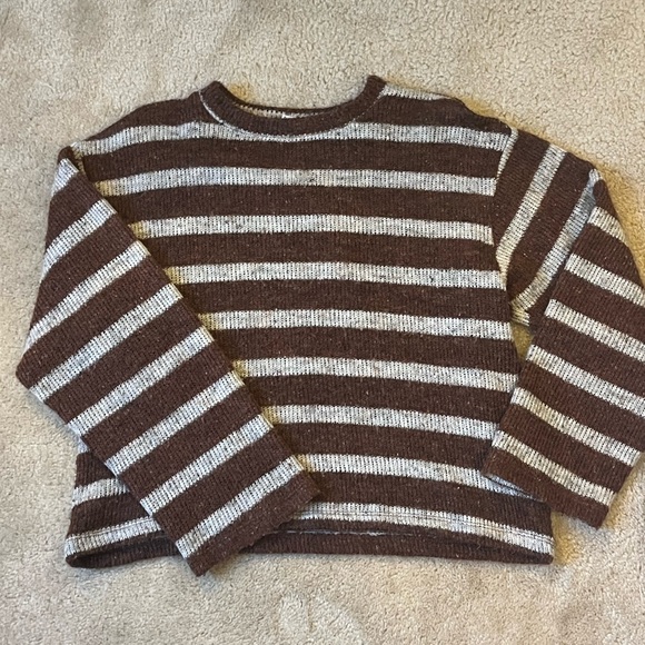 brown and tan stripped cropped sweater - Picture 1 of 2